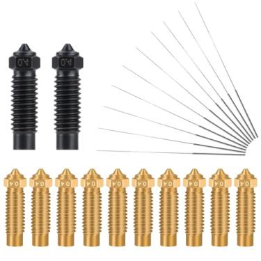 Imagem de 22Pcs 0.4mm Kits de bicos para Elegoo Neptune 4 Plus/Neptune 4 Max,10Pcs Bicos de latão+2Pcs Bicos de aço temperado+10Pcs Agulhas de limpeza de bico Extrusora Hotend Bico para Neptune 4 Plus/Max