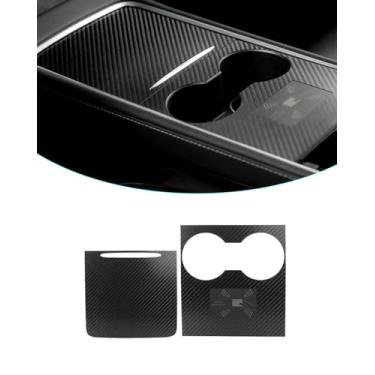 Imagem de YOKOOHITECH Capa de console central padrão de fibra de carbono, kit de envoltório de decoração interior do painel do console central ABS compatível com Tesla Model 3 e Model y (fibra de carbono fosca