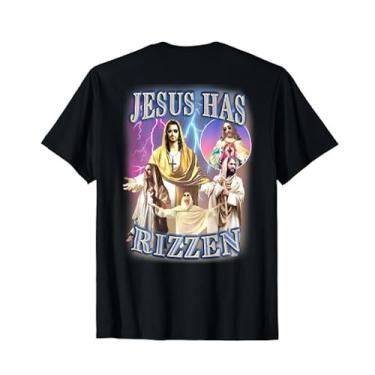 Imagem de Camisetas femininas de manga curta casuais para homens, camiseta básica de verão unissex gola redonda camiseta estampada Jesus Has Rizzen, Preto, M