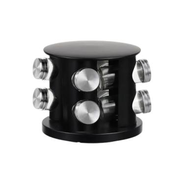 Imagem de Porta Tempero Condimento E Mantimentos Giratório Com 8 Potes De Vidro E Tampa Inox