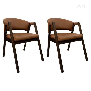 Imagem de Kit 2 Cadeiras de Jantar Ravena em Madeira Capuccino Estofada com Braço CCS