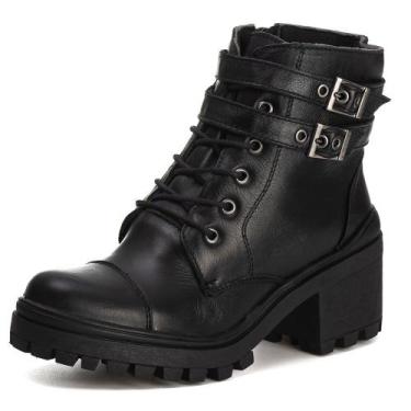 Imagem de Bota Coturno Feminino Tratorado Couro Legítimo Conforto - Bawmi, Preto