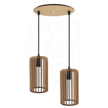 Imagem de Luminária Pendente Duplo Madeira Paladio CR Rústico Sala - Madelumi