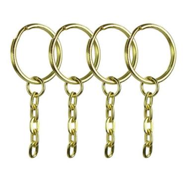Imagem de Argolas Chaveiro 23mm Com Corrente 5 Elos 100un Dourada