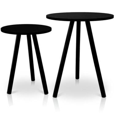 Imagem de Mesa de Canto Lateral Atlanta Tripé Redonda Tampo em MDF Preta e Preta