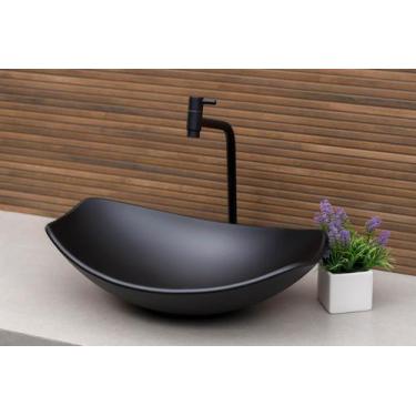 Imagem de Kit Cuba de Vidro Chanfrada com Torneira Gourmet Preto Fosco e Válvula