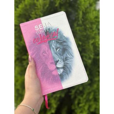 Imagem de Bíblia ARC Glitter 100% leão Faces Rosa - Com índice digital e harpa -