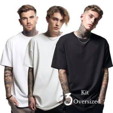 Imagem de Kit 3 Camisetas Oversized Masculina Treino Lisa Academia 100% algodão 
