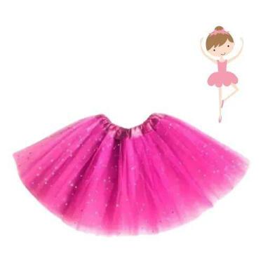 Imagem de Saia Tule Tutu Unicórnio Infantil Brilhante 30 Cm Bailarina Pink - Bim