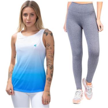 Imagem de Kit Regata Feminina Camiseta Calça Legging Blusa Esportiva Cavada Térm