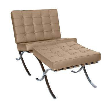 Imagem de Poltrona com Banqueta Barcelona Base Inox Material Sintético  - Decora