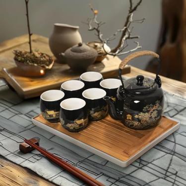 Imagem de Conjunto de chá japonês para adultos - elegante tema dourado do campo com bule de chá, 6 xícaras e bandeja de chá, infusor de aço inoxidável - Presente asiático tradicional para mulheres e homens