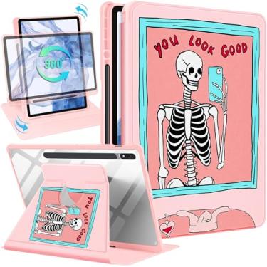 Imagem de Wazzasoft Capa para Samsung Galaxy Tab S7 Fe/S7 Plus/S8 Plus, capa fólio de 12,4 polegadas, suporte para lápis, mulheres, meninas, esqueleto feminino, design exclusivo, para tablet giratório S8 Plus