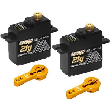 Imagem de GOUP RC 21G Micro Digital Full Metal Gear Micro Servo with 25T Servo Arm for 1/14 1/16 1/18 RC Crawler Car Upgrade Servo Parts Model Boat Airplane Robot （2PCS）
