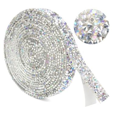 Imagem de Fita de strass AB Resina Tiras de strass autoadesivas Strass 3 metros Fita de strass Glitter Rolo de Cristal Bling Fita de Diamante Adesivo Acabamento Strass para Artesanato Roupas DIY Wrap 0,6