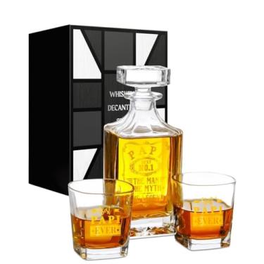 Imagem de Onebttl Conjunto de decantadores de uísque Papi Gifts 750 ml com tampa e 2 copos de uísque para licor, burbon, uísque, perfeito para papi no Natal, Dia dos Pais – Man Myth Legend