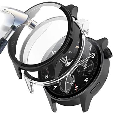 Imagem de Accdeny [Pacote com 2] Capa com protetor de tela de vidro temperado compatível com xiaomi Watch S1 Pro, dureza 9H, 360°, capa protetora ultrafina para PC, preta, transparente