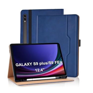 Imagem de Varohix Capa para Samsung Galaxy Tab S10+ Plus 2024 / S9 FE+ Plus/S9+ Plus 12,4 polegadas 2023 de couro magnético multi-ângulo com suporte para cartão Galaxy Tab S9+/S9 FE+, azul