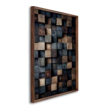 Imagem de Quadro Decorativo Blocos Tons Terrosos Modelo Contemporâneo Mosaico de Cores (Tabaco, 60x90, S/Vidro)