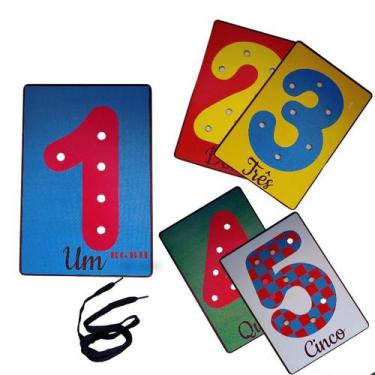 Imagem de Brinquedo Pedagógico Em Madeira Alinhavo Vogais OU Numerais - BH Mania