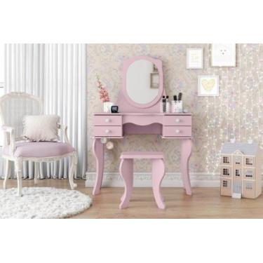 Imagem de Penteadeira PR Estilo Clássico Com Banqueta Cor Rosa - PT