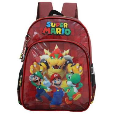 Imagem de Mochila Escolar Infantil Super Mario Luigi Yoshi Passeio - Vinho - Lux