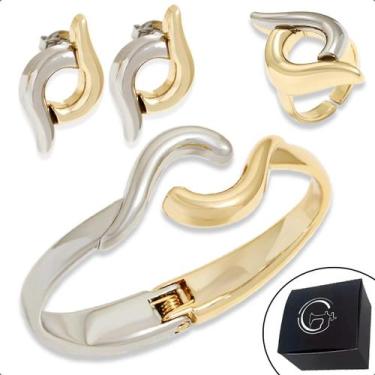 Imagem de Kit Pulseira Duo + Anel + Brinco Ouro e Prata Feminino - GRANADO ACESS