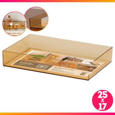 Imagem de Bandeja Organizadora Acrílico Amber para Penteadeira, Banheiro ou Serv