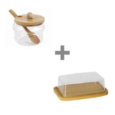 Imagem de Kit Porta Manteiga Bambu + Açucareiro Tampa Bambu - Mimo Style