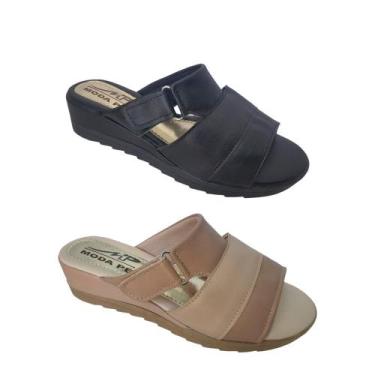 Imagem de Kit Tamanco Regulável Anabela Super Conforto Moda Pé, 36, Preto, Bege,