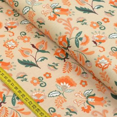 Imagem de Tecido Estampado para Patchwork - Triplice: Ramo Folk Bege (0,50x1,40)