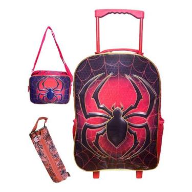 Imagem de Kit Mochila Infantil Rodinha Aranha Escolar Volta Aulas Lancheira Esto