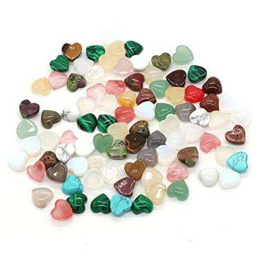 Imagem de 30 peças de cabochão de pedra natural sem furo com fundo plano em forma de coração misturado de cristal para fazer joias pingentes anéis colares (10 mm)