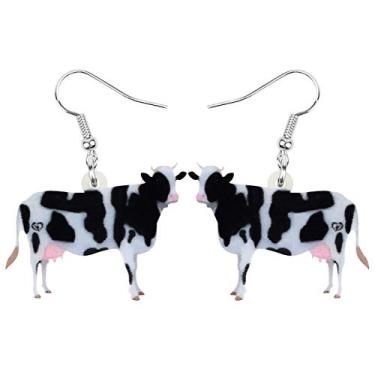Imagem de NEWEI Brincos de acrílico de vaca para gado, animais de fazenda pendentes, joias de animais para mulheres e meninas Preto