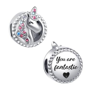 Imagem de MiiFort Pingente de unicórnio colorido com citação inspiradora compatível com pulseiras Pandora Charms, One Size, Cobre, Sem Pedra Preciosa