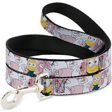 Imagem de Buckle-Down Coleira para animais de estimação - Esboço de selfies dos Minions da Família DM3 Preto/Rosa/Branco - 1,2 m de comprimento - 3,8 cm de largura