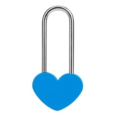 Imagem de VeYocilk Cadeado de coração Love Lock, cadeado de desejo de coração único azul para casamentos, dia dos namorados, aniversário, viagem (sem chave)