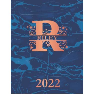 Imagem de Riley: 2022. Personalized Name Weekly Planner Diary 2022. Monogram Letter R Notebook Planner. Blue Marble & Rose Gold Cover. Datebook Calendar Schedule