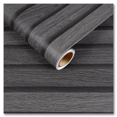 Imagem de CRE8TIVE Papel de parede de ripas arborizadas cinza escuro com aparência de madeira papel de contato descasque e cole 30,5 x 899 cm Papel de parede listrado de madeira sintética rústica papel de