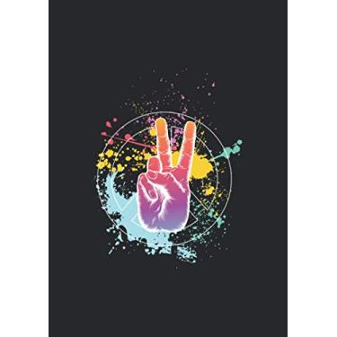 Imagem de A4 Notizbuch liniert mit Softcover Design: Buntes Peace Frieden Victory Hand Handzeichen Symbol Retro: 120 linierte DIN A4 Seiten