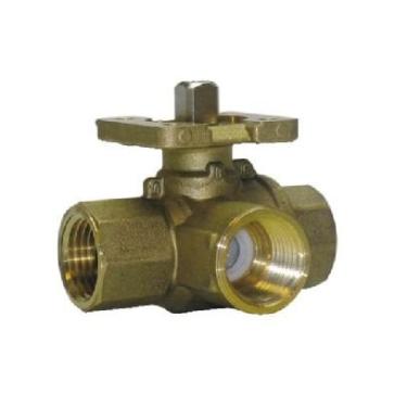 Imagem de Modelo VG1841AG Válvula esférica NPT com acabamento em latão banhado a três vias com modelo VA9203-BGA-2 Porta A mola aberta - retorno com atuador elétrico sem interruptor