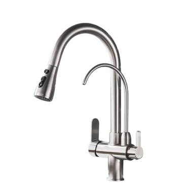 Imagem de Torneira de cozinha cromada purificada, montada no deck, filtro de água pura, pia, rotação de 360 graus, torneira misturadora de água quente e fria, níquel escovado