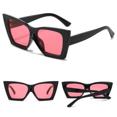 Imagem de Óculos de sol estilo olho de gato de armação grande, elegantes e individuais, óculos de sol simples, óculos de sol de nicho hip-hop para mulheres, preto e vermelho, tamanho único