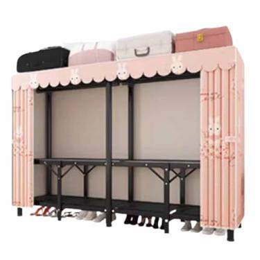 Imagem de Guarda-roupa Armário dobrável sem instalação, estrutura de aço preto grosso, resistente e durável, 2 portas, guarda-roupa de pano para casa e quarto armário