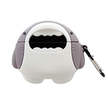 Imagem de BONTOUJOUR Capa para fones de ouvido Beats Studio Buds, capa de fone de ouvido em forma de peixe de tubarão branco e cinza de boca aberta, capa de proteção de fone de ouvido de borracha de silicone