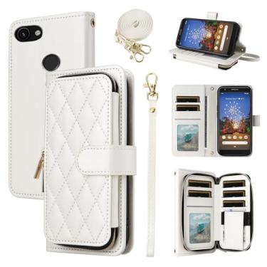 Imagem de Furiet Argyle Capa carteira para Google Pixel 3a XL com alça de pulso, alça de ombro, 9+ compartimentos para cartões, bolsa com zíper, luxuosa, couro PU, suporte para celular para Pixel3aXL Pixle 3aXL