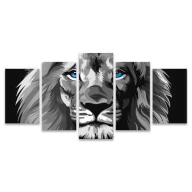 Imagem de Quadro Mosaico Decorativo Leão Abstrato Preto Branco Com Olho Azul - D