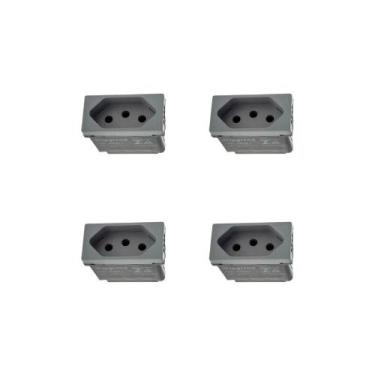 Imagem de Kit 4 Modulos Tomada 10A Cinza Borne 615038CZ+ Pial Plus+ - Legrand