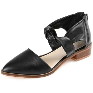 Imagem de Journee Collection Signature Womens Genuine Leather Tayler Mary Jane Twist Strap Dress Flats Zip Low Stacked Heel Almond Toe Black 7.5 Medium Womens US