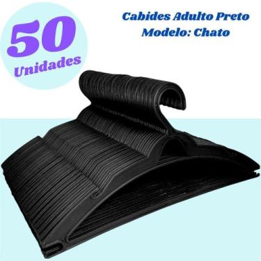 Imagem de Kit 50 Cabide Adulto Preto Reforçado Plástico Roupas Resistente Cruzet